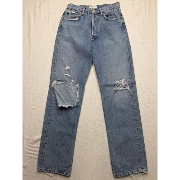AGOLDE Jean Women 26X30 90s Pinch Waist Hi Rise Straight Light Wash Distressed - Picture 1 of 16